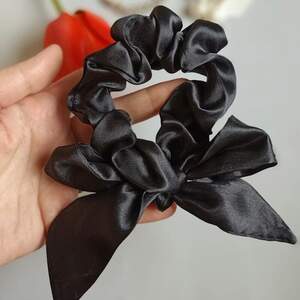 Luxury Hair Accessories Satin Silk Ponytail Holder Solid Color Korean Style Scrunchies Elastic Hair Ring Rhinestone Hair Ties Women Hair(Black)